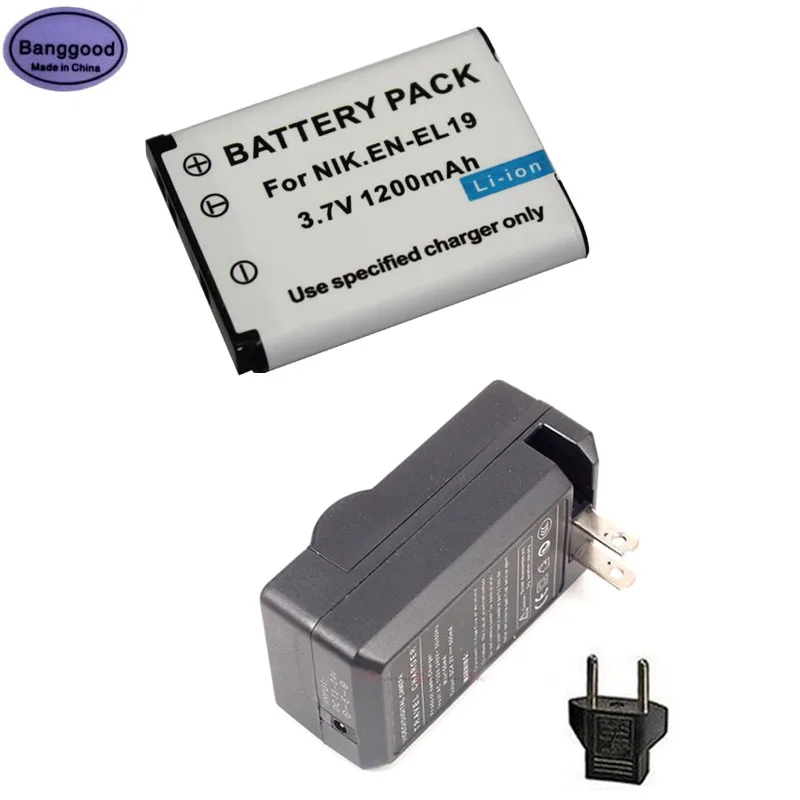 

3.7V 1200mAh EN-EL19 ENEL19 Camera Battery + AC Charger for Nikon Coolpix S3100 S3200 S3300 S4100 S4200 S4300 S4400 S5200 S6400