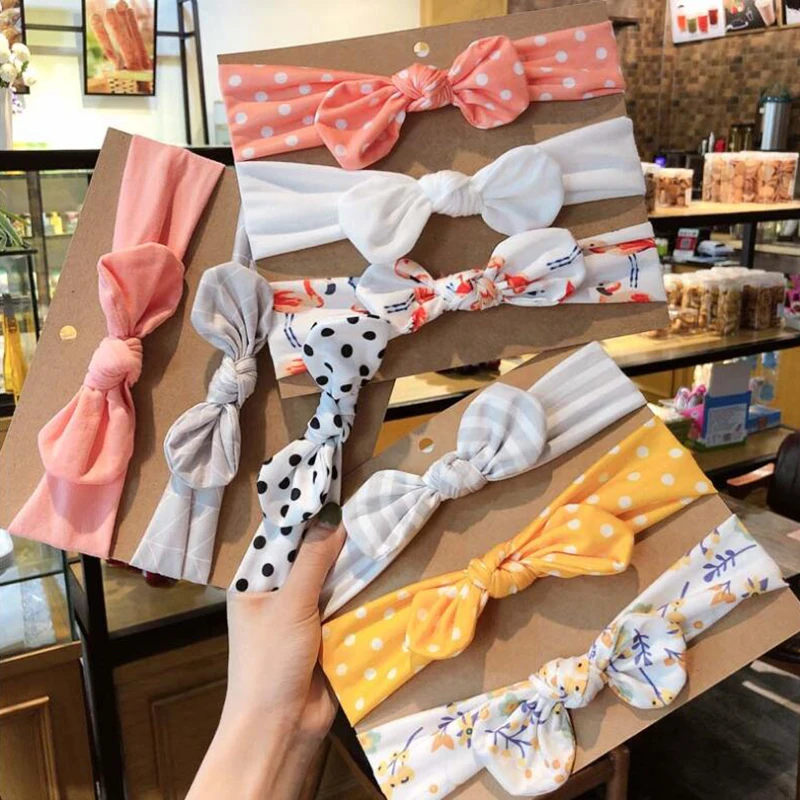 

3pcs Cotton Elastic Knot Headbands for Women Baby Girls Bow headband Baby Shower baptism Colorful Face Wash Hair accessories