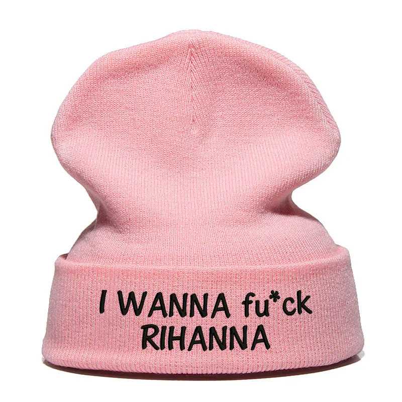 Хотите один в стиле Рианны; Harajuku в стиле «панк» Beanie шляпа Skullie Кепки смутная зима вышивка забавная для уличного танцора на заказ по индивидуальному заказу - Цвет: Розовый