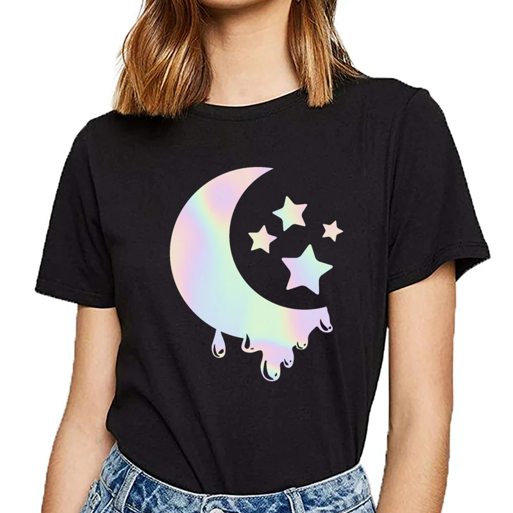Женская хлопковая Футболка pastel goth moon с звездами kawaii Humor|Футболки| |