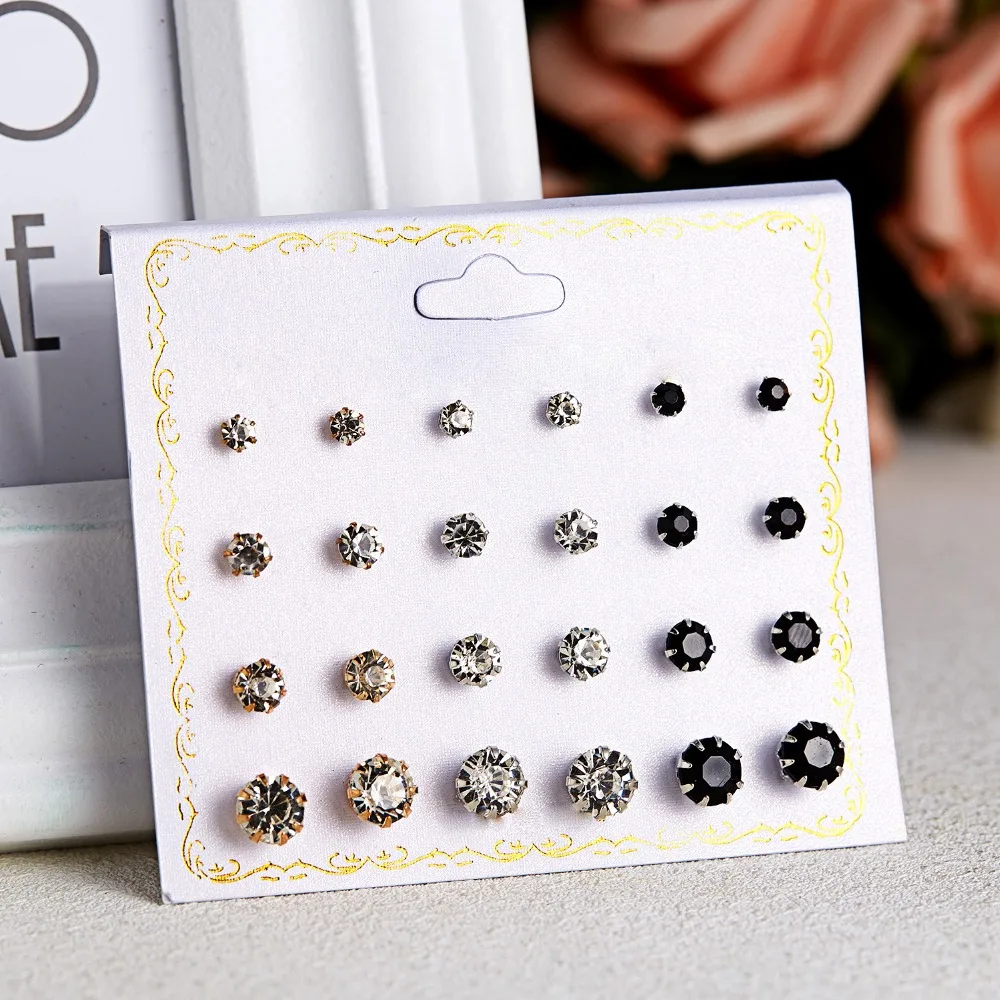 

12 paires de boucles d'oreilles en cristal pour femmes, ensembles de boucles d'oreilles rondes colorees, boite a bijoux de