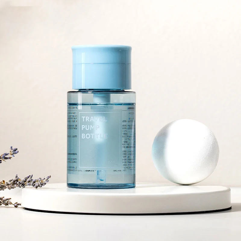 

Refillable Bottles Push-type Bottling Push Down Empty Pump Dispenser Bottle For Nail Polish And Makeup Remover Blue Top Cap