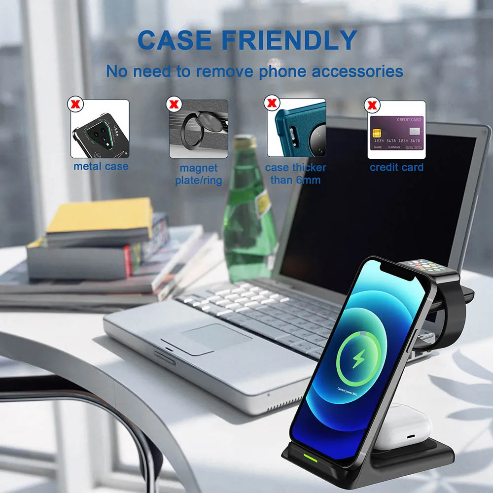20w 3 in 1 qi wireless charger stand for iphone 13 12 11 xs xr x 8 fast charging dock station for apple watch 6 se 5 airpods pro free global shipping