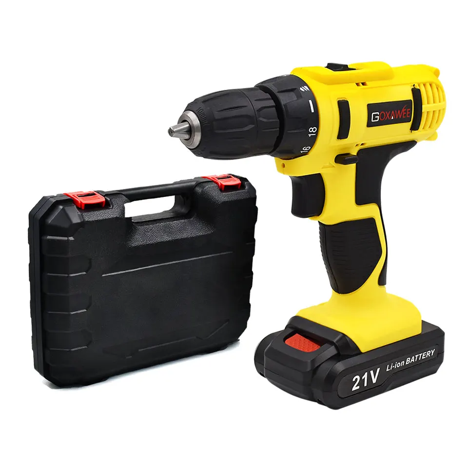 21V BOX GOXAWEE, 12 В, 21 в, электрическая отвертка, мини-Аккумуляторная дрель, беспроводной электрошуруповерт, инструменты, перезаряжаемый литий-ионный аккумулятор, шуруповерт - Цвет: 21V BOX