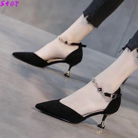 spring and summer womens sandals stiletto heel 2021 mid heel buckle womens single shoes pointed sexy 5cm ladies high heels