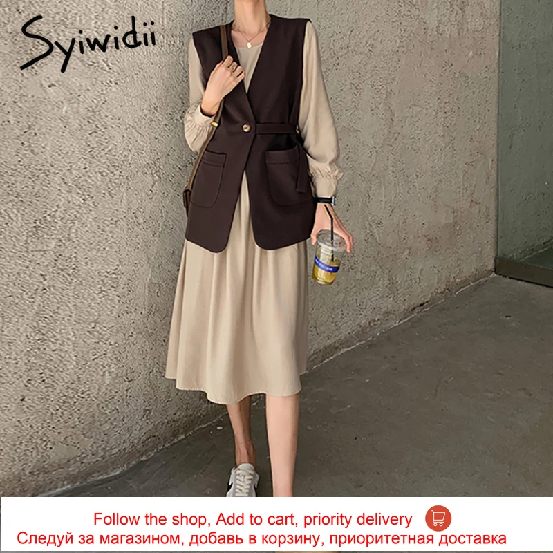 Syiwidii винтажный жилет куртки для женщин модная новинка пальто с v-образным вырезом