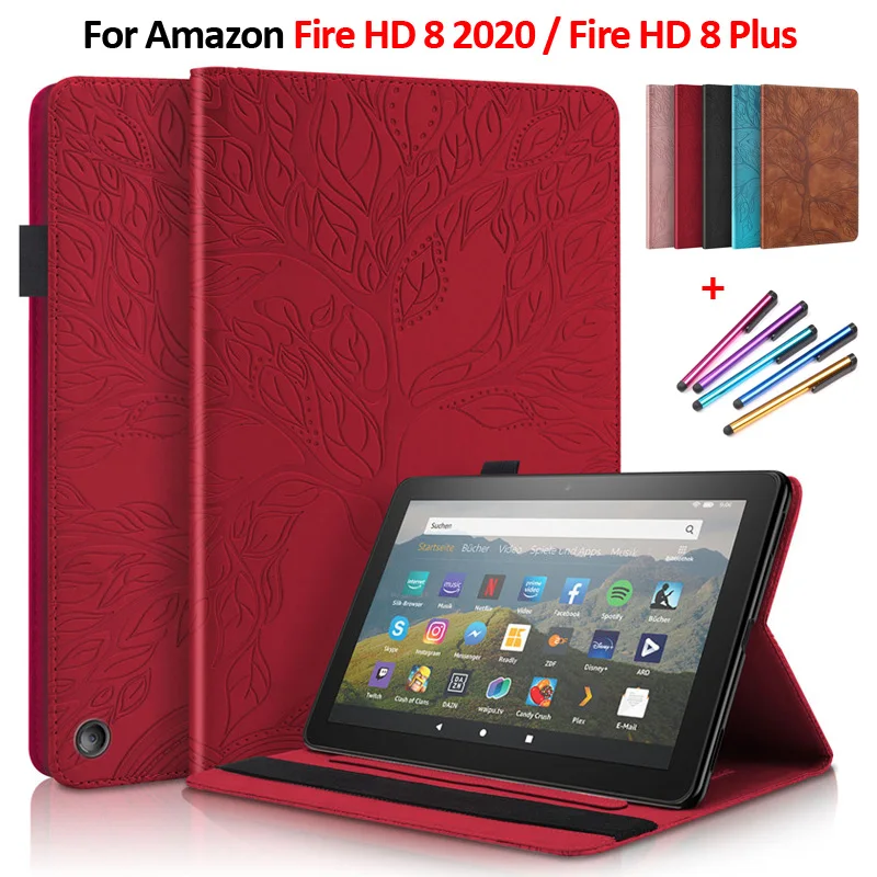 

Чехол для Amazon Fire HD 8 Plus, чехол с 3D тисненым деревом, кожаный флип-чехол для Funda Amazon Fire HD 8, чехол 2020