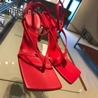 Сандалии-гладиаторы женские, на высоком каблуке, с ремешком, с пряжкой и квадратным носком