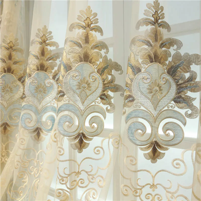 Luxury tulle Топ роскошная вилла классические вышитые шторы для гостиной отель высокое качество Европейский спальня шторы высокое затенение 70%-90 - Цвет: Luxury tulle