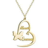 aurolaco customized name necklace butterfly personalized stainless steel gold pendant nameplate necklace for women jewelry gift