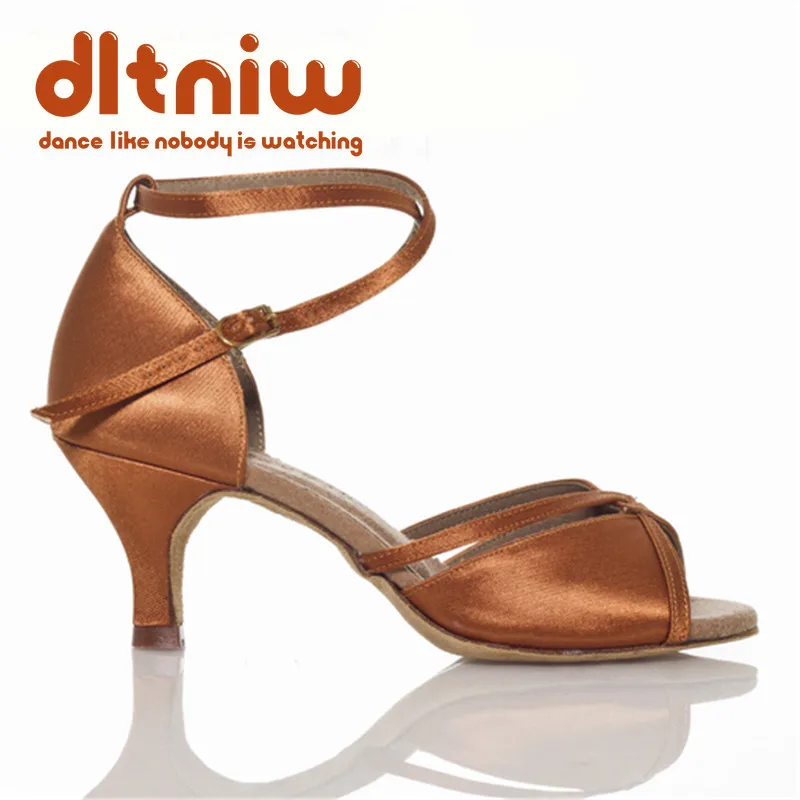 Женская обувь для латинских танцев на каблуках Сатиновые туфли с пряжкой бальных