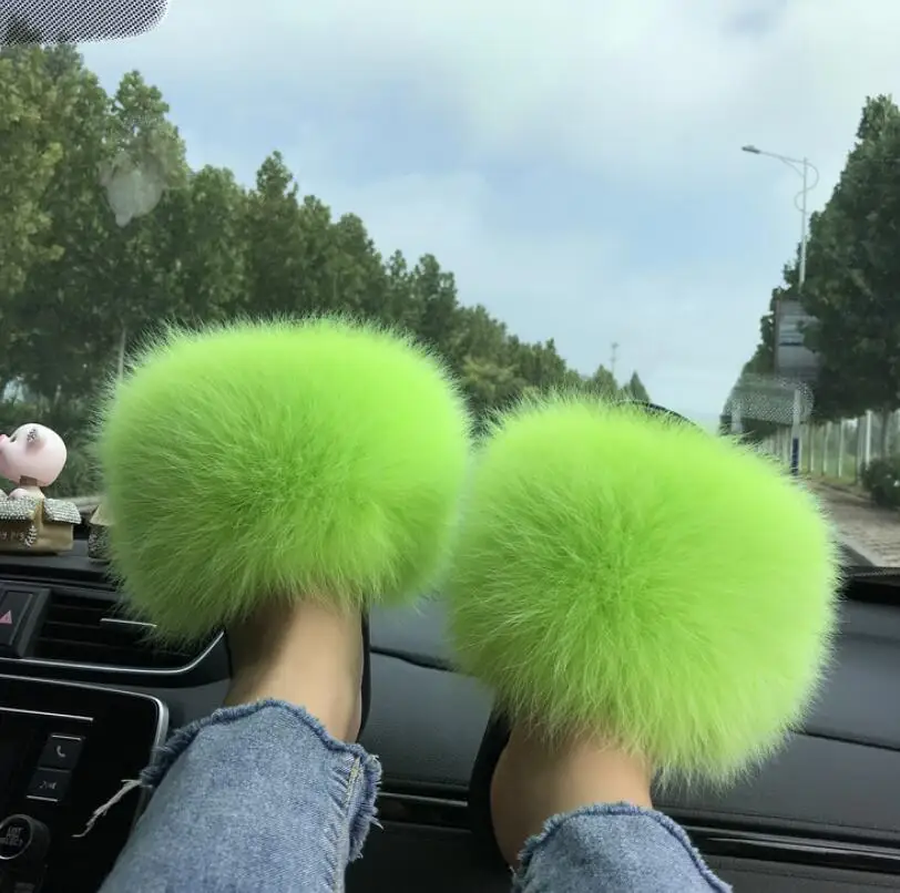 

Ladies Summer Real Fox Fur Slippers Furry Fur Slippers Cute Fluffy Fur Slippers Fox Fur Slides Plush Slippers Luxury Slippers