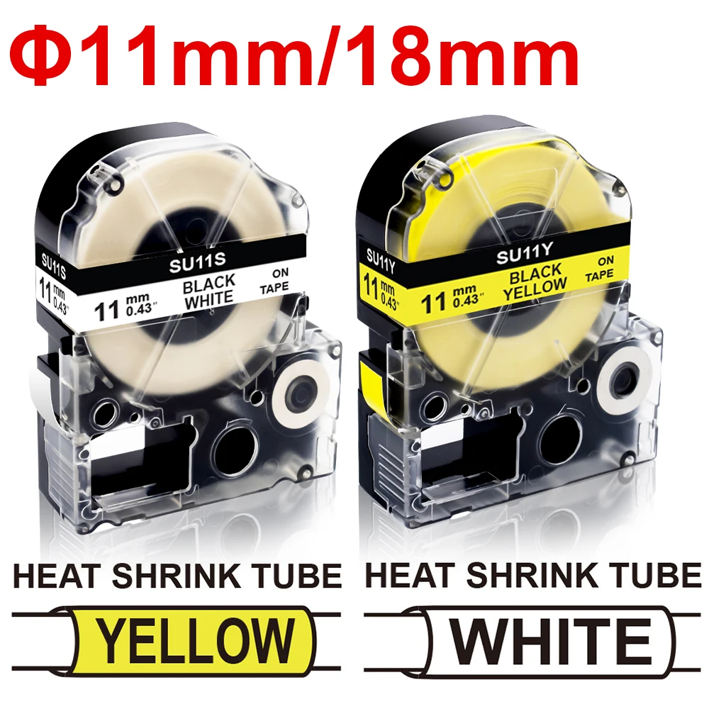 

18mm Compatible Epson Heat Shrink Tubes Tape SU11S SU11Y/LK-6WBA11 LK-6YBA11 For Epson LabelWorks LW-300 LW-400 Kingjim Printer