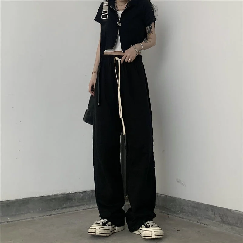 

Casual sports pants women's 2021 new summer thin pants loose and versatile trend falling feeling wide leg floor dragging pants