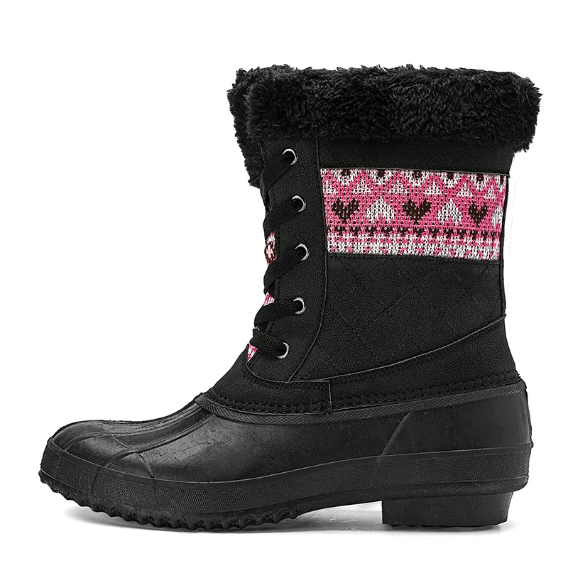 

Women Warm Faux Fur Lined Mid Calf Winter Snow Boots Fashion Outdoor Sports Hiking Shoes Black Waterproof Duck Hunting Boots 42