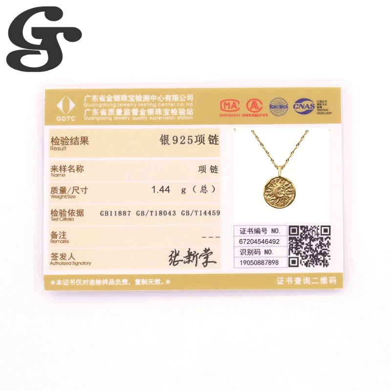 

GS Cool Necklaces 925 Sterling Silver Women Clavicle Chains Choker with Moon Sun Golden Plate Pendants for Female Women Lady