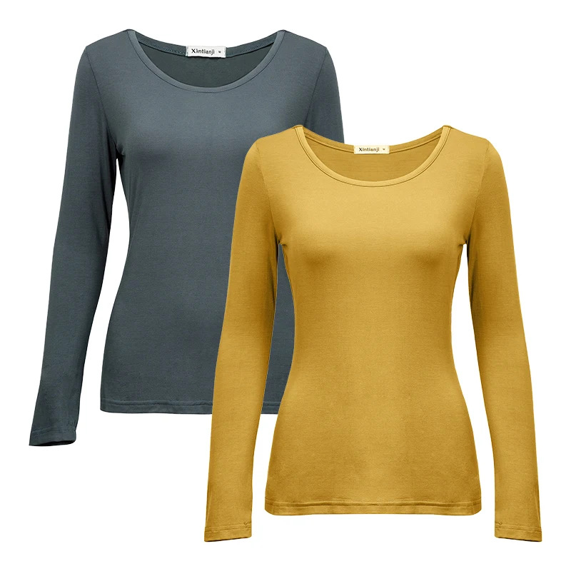 2PCS 2 шт./3 шт. в упаковке, вискоза, спандекс, джемпер, женская блузка с длинным рукавом, эластичная Удобная майка A0305 - Цвет: 2PCS