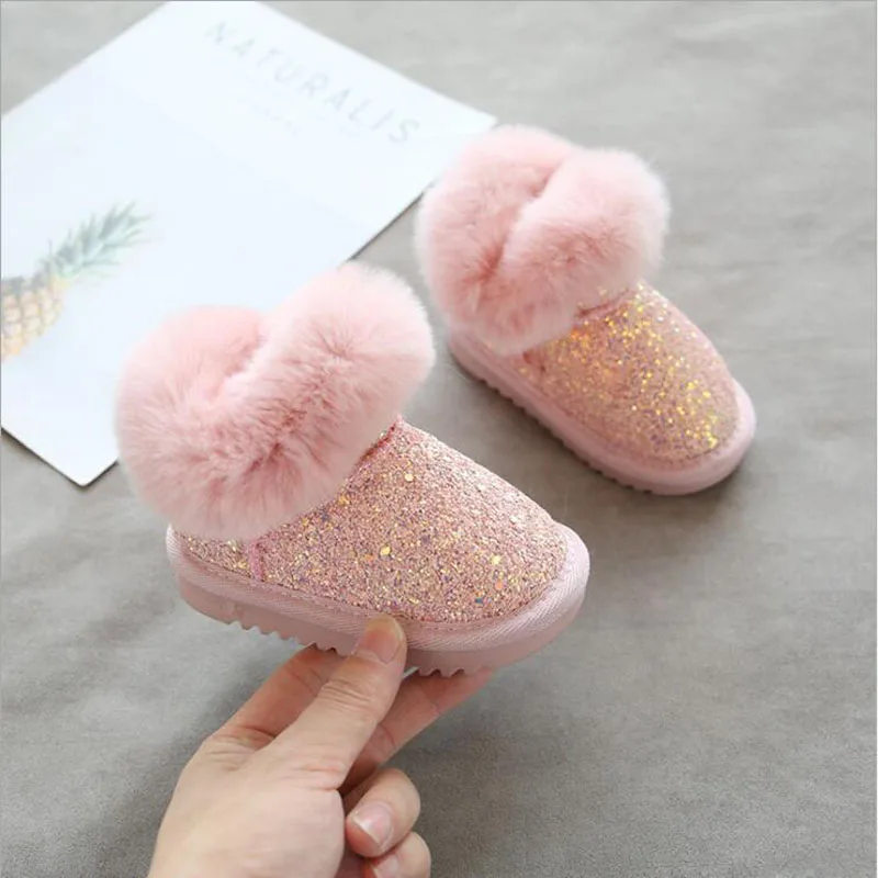 

Winter Fashion Waterproof Fur Warm Plush Baby Girls Snow Boots Kids Princess Winter Shoes Children Snow Boots Baby Toddler Shoes
