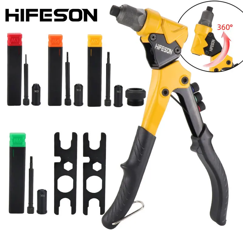 HIFESON rivet gun dual purpose single processing multifunctional 360 ° pull rivet nut gunner activity core rivet tools