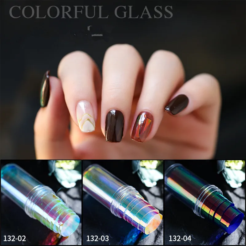 1 рулон стеклянных лазерных звездных хамелеоновых наклеек для ногтей 3D