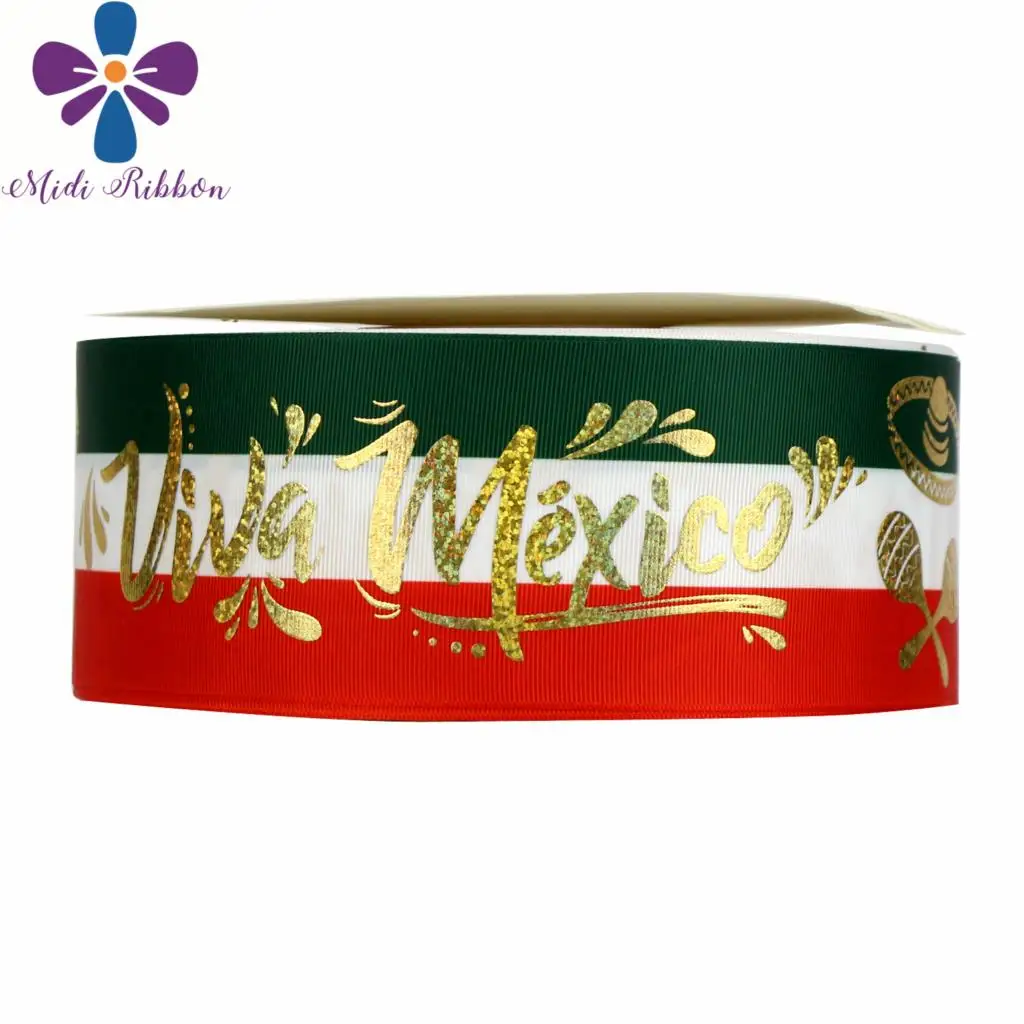 

3"75mm Blue&Hologram Gold Foil National Day Star Printed Grosgrain Ribbon DIY Festival Party Hair Band Making 50yards/roll