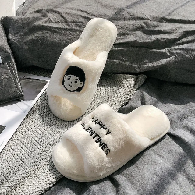 

Autumn Winter Cotton Slippers Fur Rabbit Home Warm Thick Bottom Indoor Flip Flops Ladies Shoes House Slippers Women Cute Fluffy