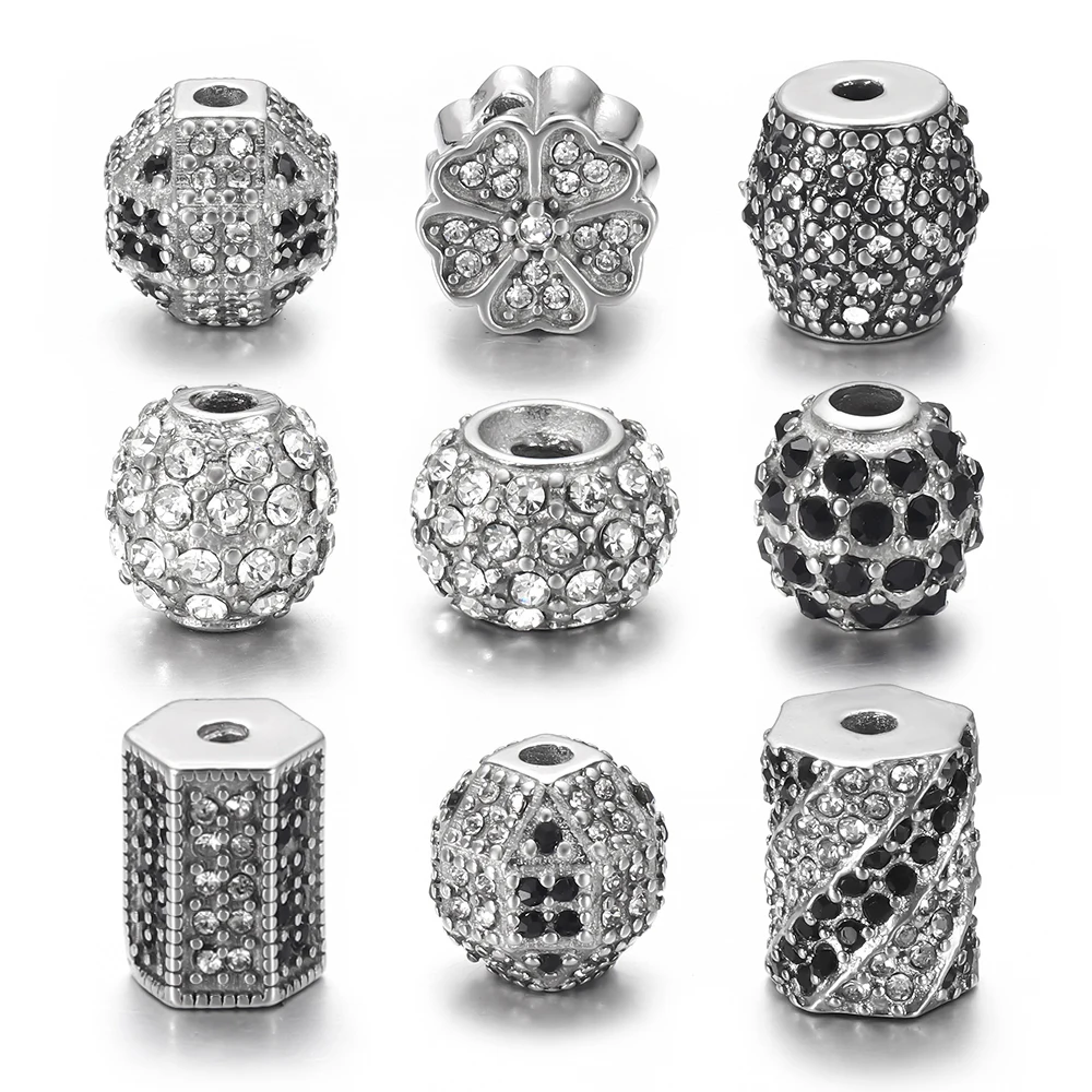 

2pcs Stainless Steel Spacer 2mm Small Hole Metal Bead With Zircon Stone Charm Slider DIY Beaded Bracelet Making Jewelry Findings