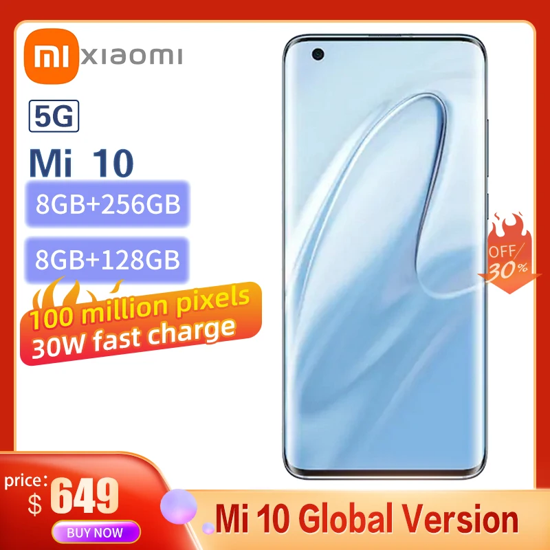 Смартфон Xiaomi 10 5g глобальная версия 8 ГБ + 256 восьмиядерный процессор Snapdragon 865 100