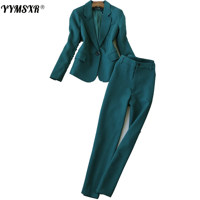 

Women's Temperament Professional Pants Suit High Quality Long Sleeve Jacket Slim Office Trousers Business Attire Two-piece 2021