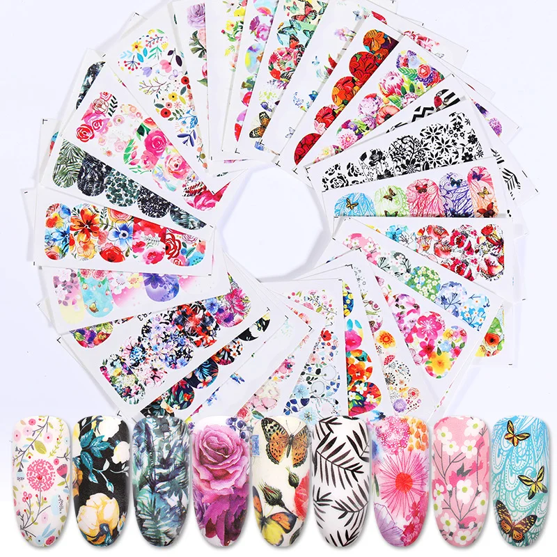 25 шт./упак. водные для ногтей наклейки цветы лист смешанные узоры ногти стикер