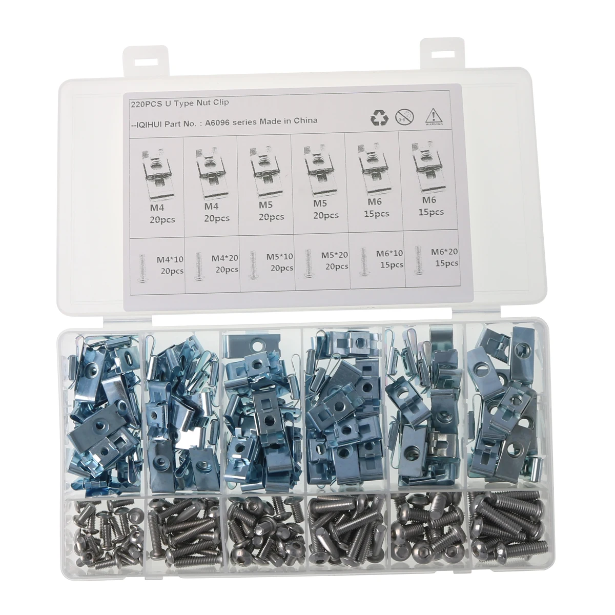 

M4/M5/M6 3 specifications-220 pieces of blue and white zinc U-clip nuts clamp Fastener Clip Screw car motorcycles Accessories