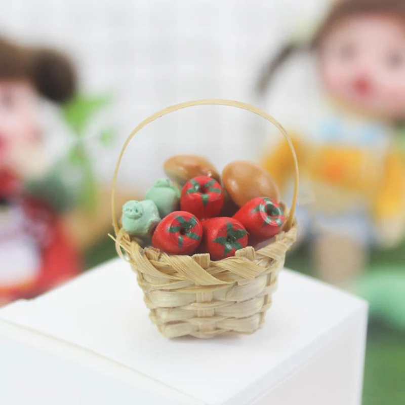 

1Pc 1:12 Dollhouse Mini Vegetable Food Storage Basket Doll House Kitchen Decor