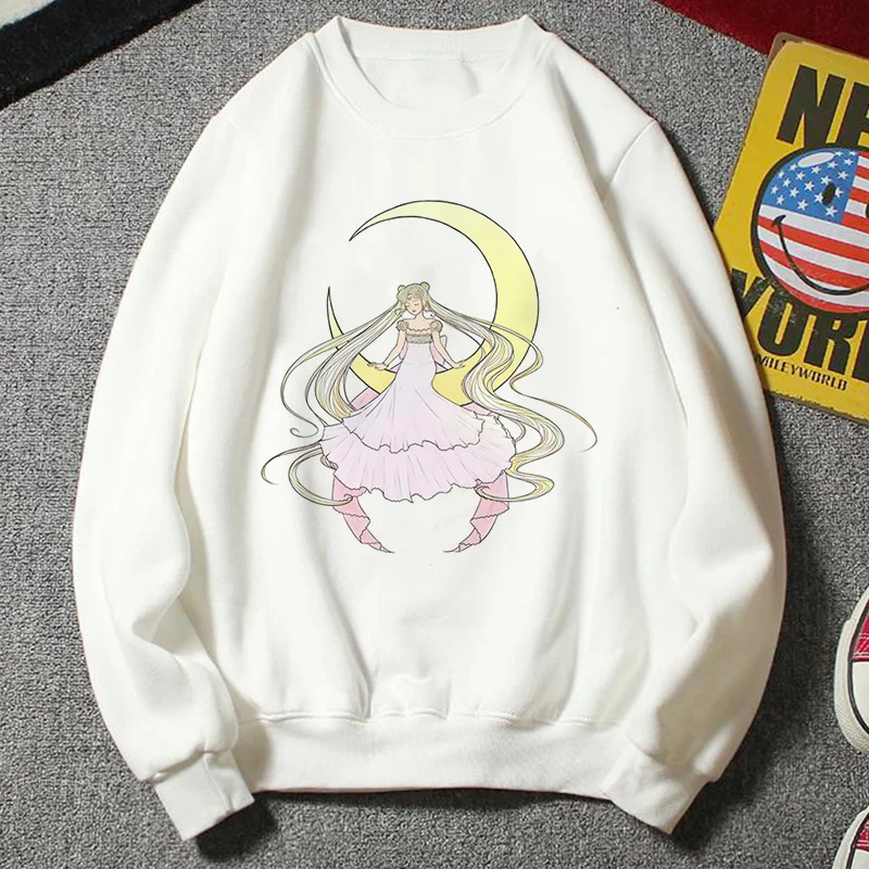 Новая толстовка женская Kawaii Мода плюс размер повседневная одежда Harajuku Мультфильм Ulzzang стиль Сейлор Мун Толстовка забавная половина Толстовка