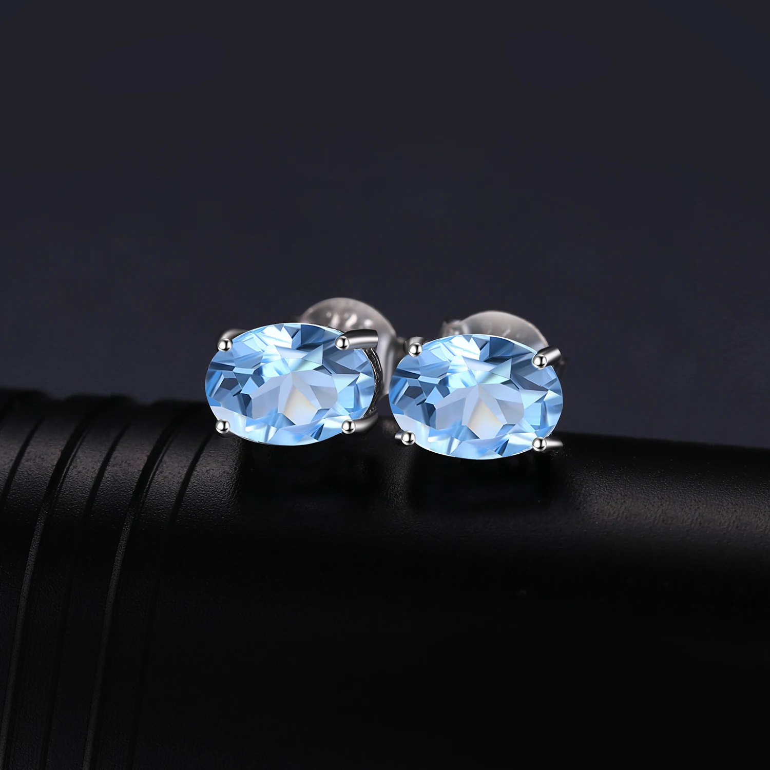 Jewelrypalace Овальный 1.9ct Природный Голубой топаз камень Серьги-гвоздики твердых стерлингового серебра 925 Красивые ювелирные изделия для Для женщин