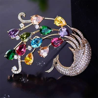 luxurious animal phoenix brooch pin shine colorful zircon crystal corsage vintage scarf brooches pins christmas gift for women