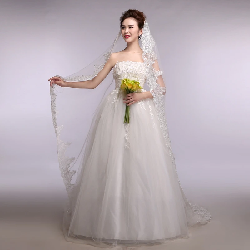 3 Meter White Ivory Cathedral Wedding Veils Long Lace Edge Bridal Veil Accessories Bride Mantilla | Свадьбы и торжества