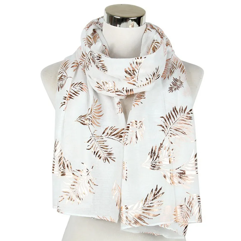 

Luxury Women Scarf Spring Autumn Female Large Muffler Bronzing Leaf Bib Lady Beach Stole Windproof Shawl Leisure Head Hijab F24