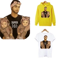 super dad with cute girl iron on patches for clothing diy a level washable family t shirt thermal sticker heat transfer applique