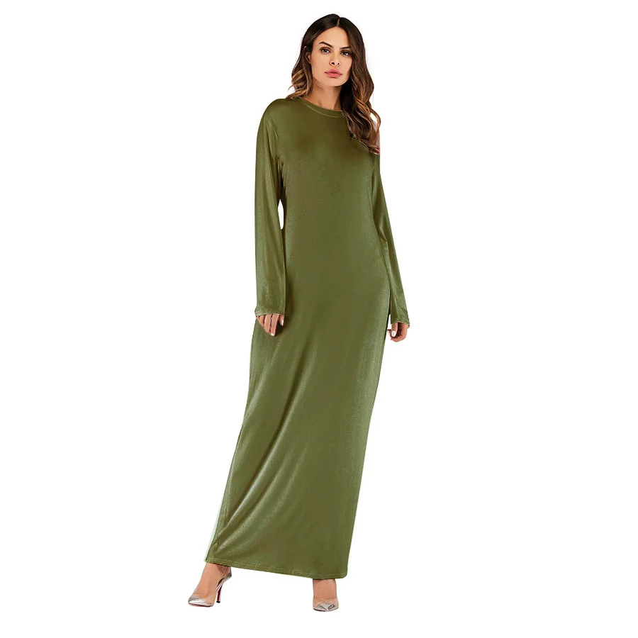 

Donsignet Muslim Dress Middle East Eid Dubai Abaya Turkey Arab Robe Muslim Fashion Solid Color Modal Long Sleeve Women Dress