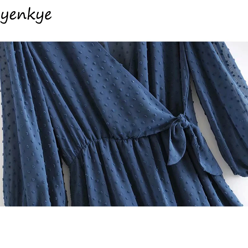 Винтажный Синий Швейцарский шифоновый комбинезон в горошек Женский Летний с