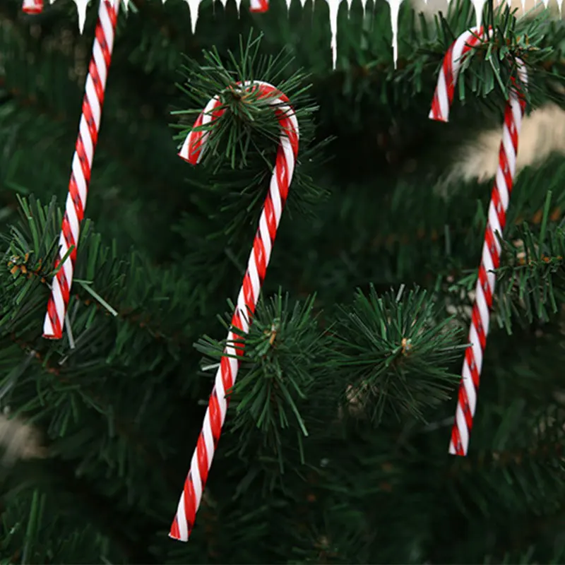 

6pcs Christmas Tree Hanging Candy Cane Twisted Crutch Plastic Pendant Decoration Ornament with Rope for Holiday Party Favors 45