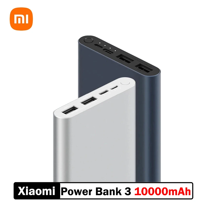 

Новый внешний аккумулятор Xiaomi Mi Power Bank 3 10000 мАч Redmi, внешний аккумулятор с двумя USB-портами и быстрой зарядкой, ультратонкое Внешнее зарядное ...