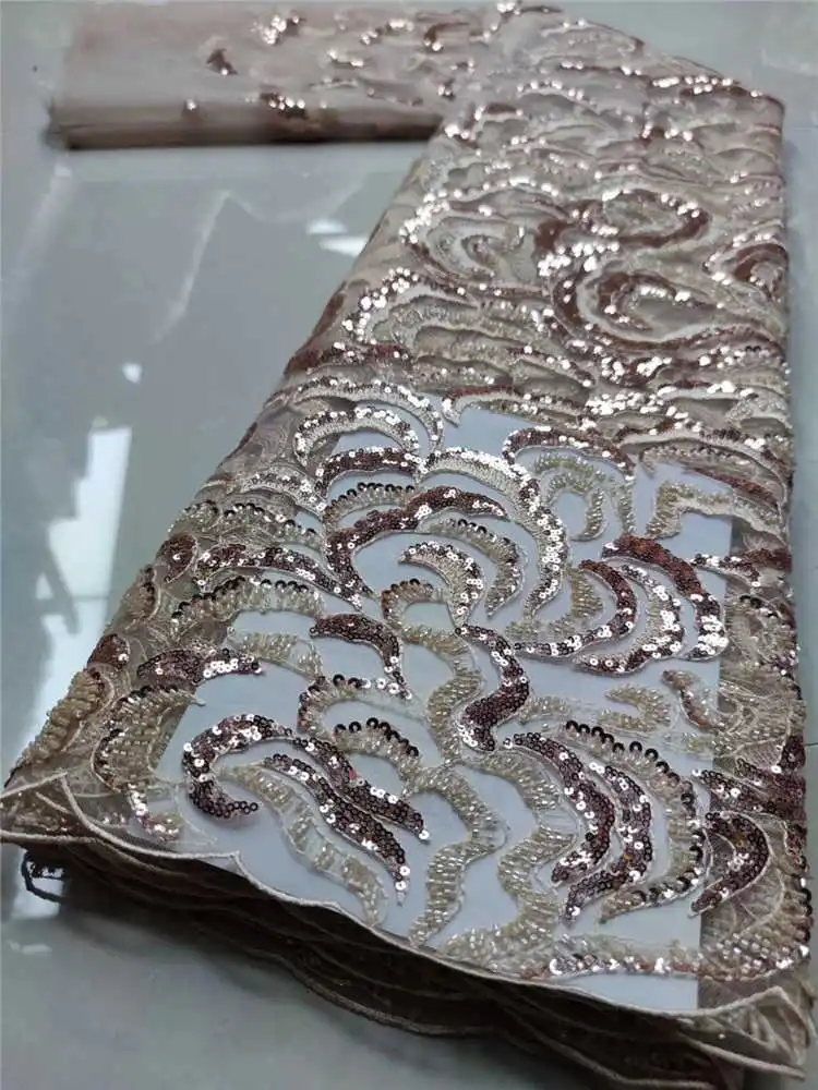 

High Quality Luxury Cassic Sequince Lace Elegant African French Net Fabric Hand Made Beaded Lace for Wedding Dress NN611-z