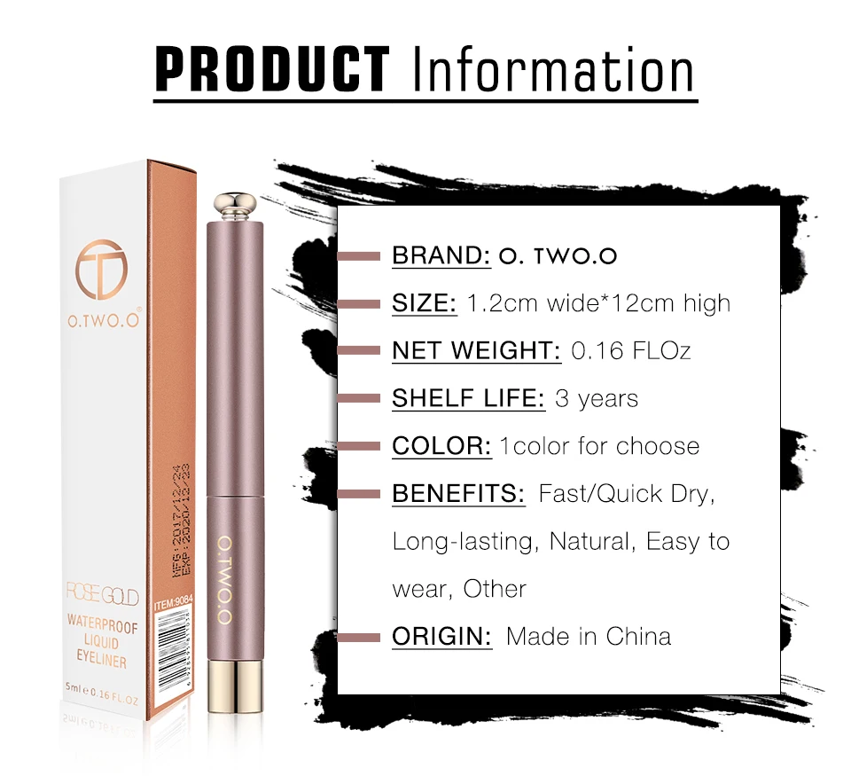 O.TWO.O Liquid Eye Liner Waterproof Ultra Fine Brush Head Long Lasting Quick Dry Natural Eyeliner Cosmetics