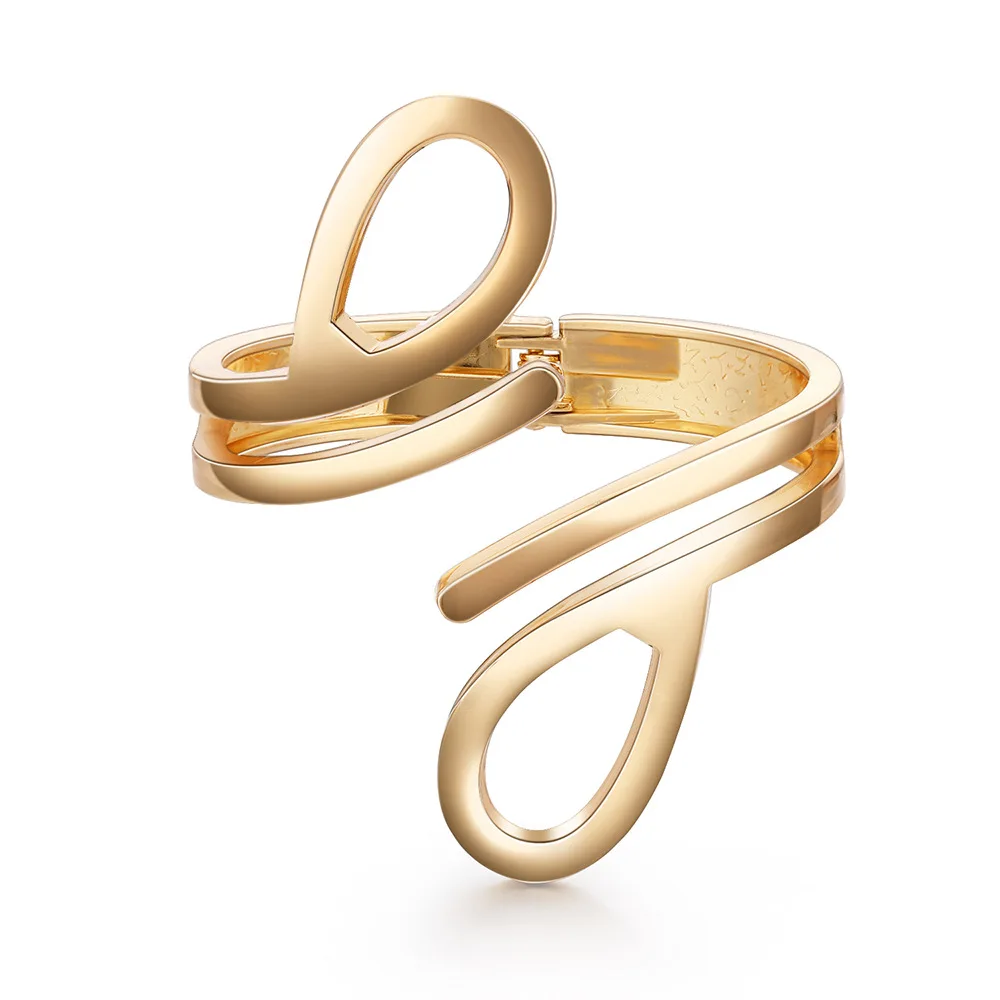 

ORNAPEADIA Hot Sale Wholesale Jewelry Bracelet Minimalist Wind Bracelet Symmetrical Water Drop Hollow Glossy Gold Plated Opening