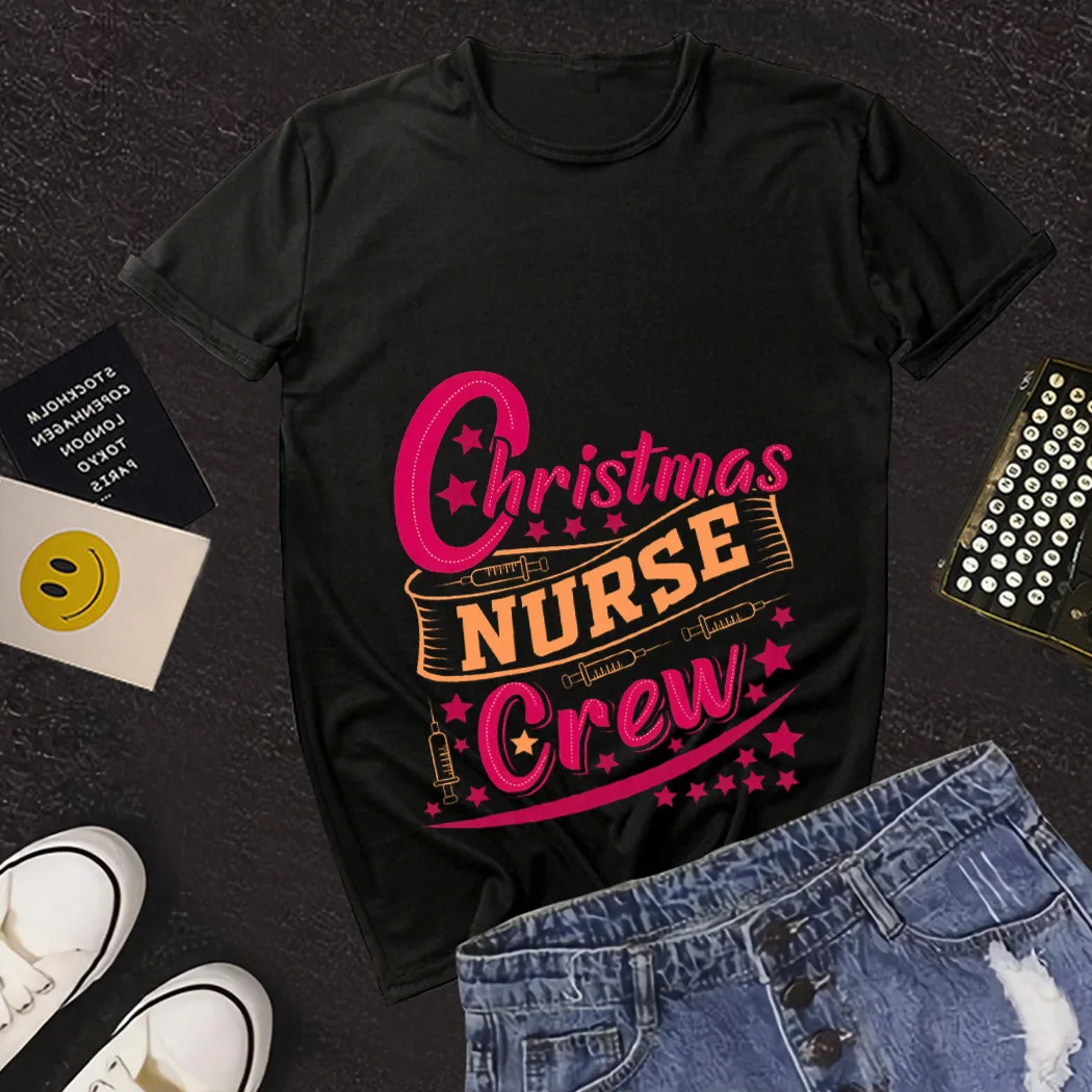 

Summer Letters Printing Women And Men Casual Christmas Pattern Printing Short Sleeve Pullover Loose Round Collar T-shirt Tops