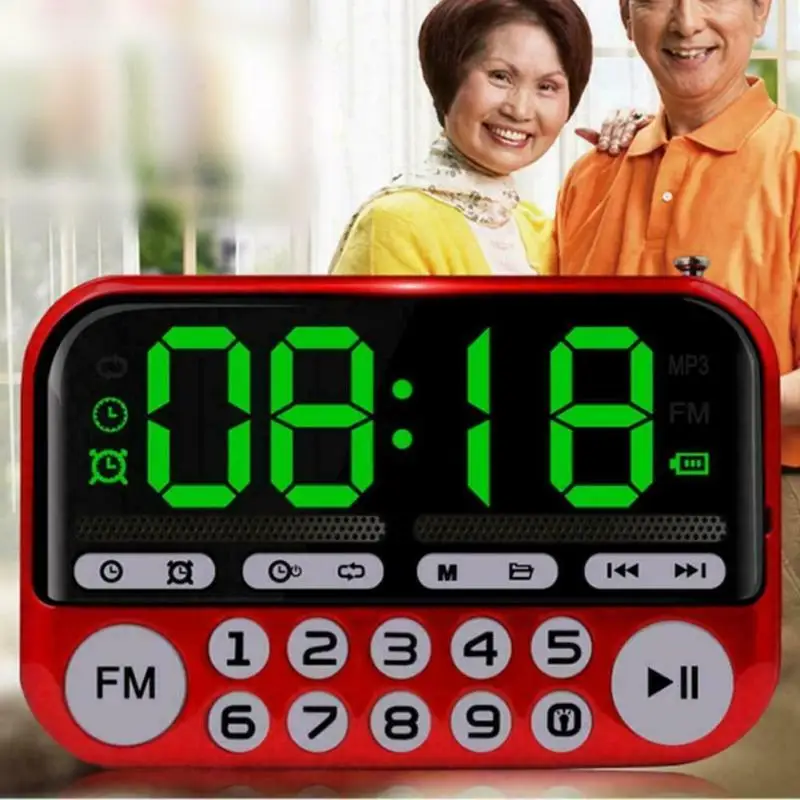 

Portable Mini FM Radio with Built-in Speakers, Backlit Music Player, Senior Card, Time Display, Sleep Timer, for Home