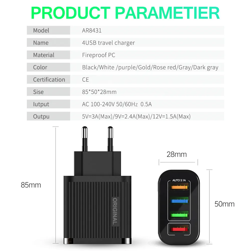 Quick Charge 3.0 For Samsung Charger 18W QC Fast Charging iPhone11 Pro Xiaomi mi Wall Travel 4 Ports USB Adapter | Мобильные
