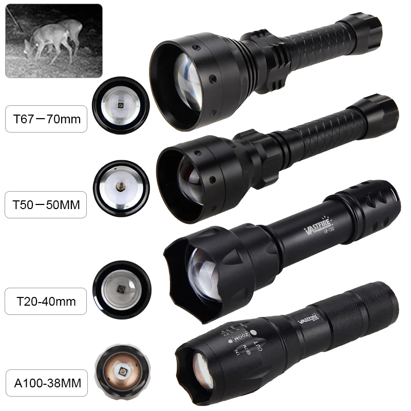 

940nm/850nm LED Infrared Flashlight Zoomable Hunting Light Waterproof Rechargeable IR Torch light Night Vision T67 T50 T20 A100