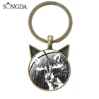 Брелок с подвеской в виде кошачьего уха, украшение, цепочка с кабошоном из стекла енота, брелок для женщин, мужчин, ювелирные изделия, подарок